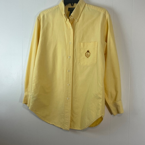 women’s Yellow Button-Up Shirt with Embroidered Crest Ralph Lauren Size 10 - Picture 12 of 13